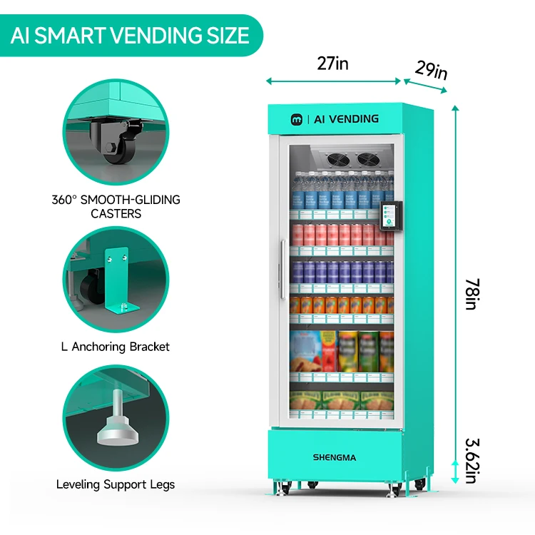 24/7 Unattended 570L High-Efficiency AI Compressor Cooling Remote Monitoring 4G LTE Card Payment Cloud-Based Vending Machine