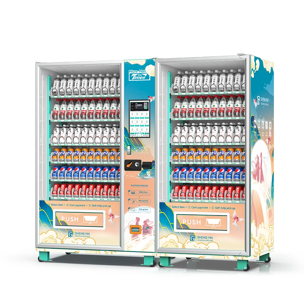 Intelligent Control LED Light Snack Drinks Vending Machine Metal Construction Accepts Credit Card & Coin Payments