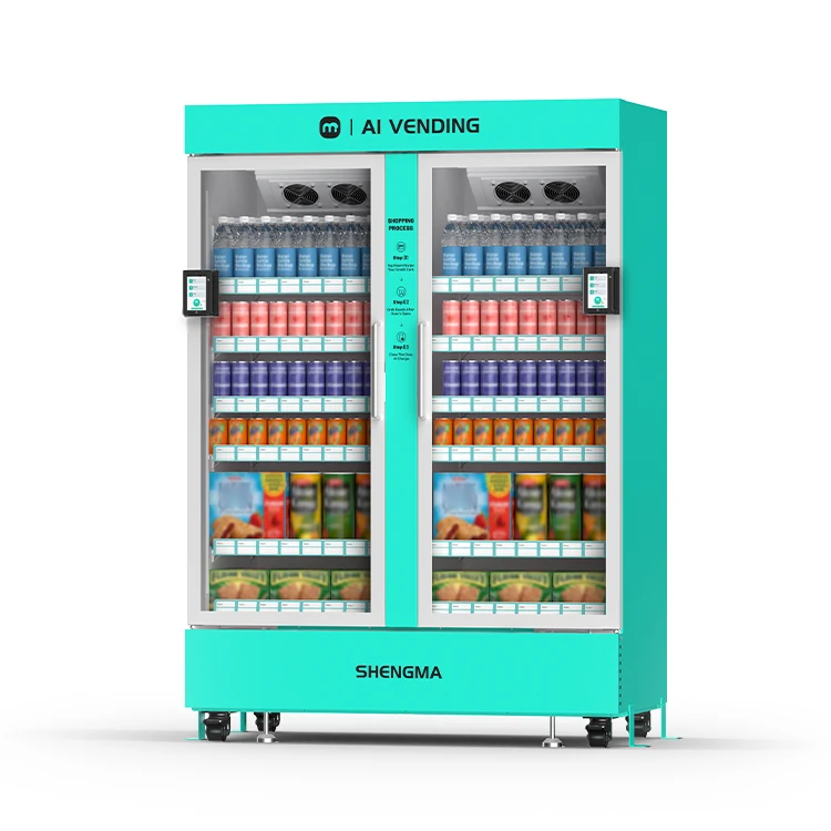 Smart AI Refrigerant 1000L Capacity Fresh Foods Combo Snack Drinks Vending Machine Card Payments 24/7 Operation Visual Features
