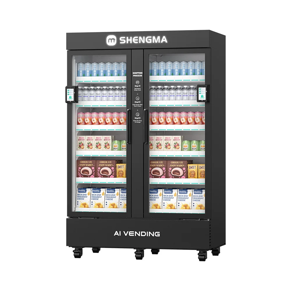 1000L Smart Unmanned Open Door Retail Vending Cabinet Credit Card Coin Operated Remote Monitoring 24 Hours Automatic Compressor