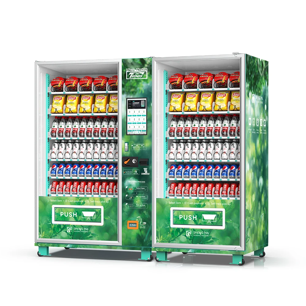 Fast Delivery Panoramic Display Food Vending Machine with Credit Card Coin QR Code Payment Systems for Market Use