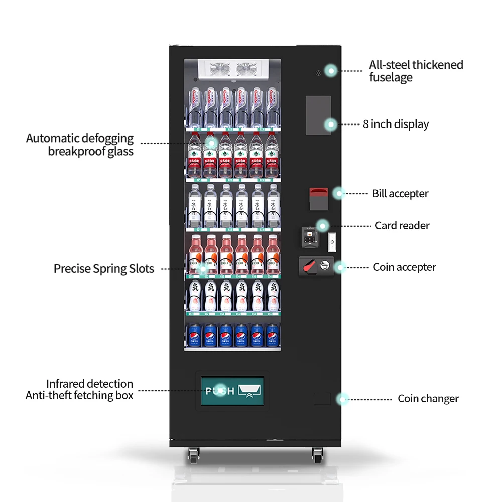 Custom Black Slim Vending Machine Cold Beverage Cans Beverage Vending Machines Retail Items with Paper Money Payment